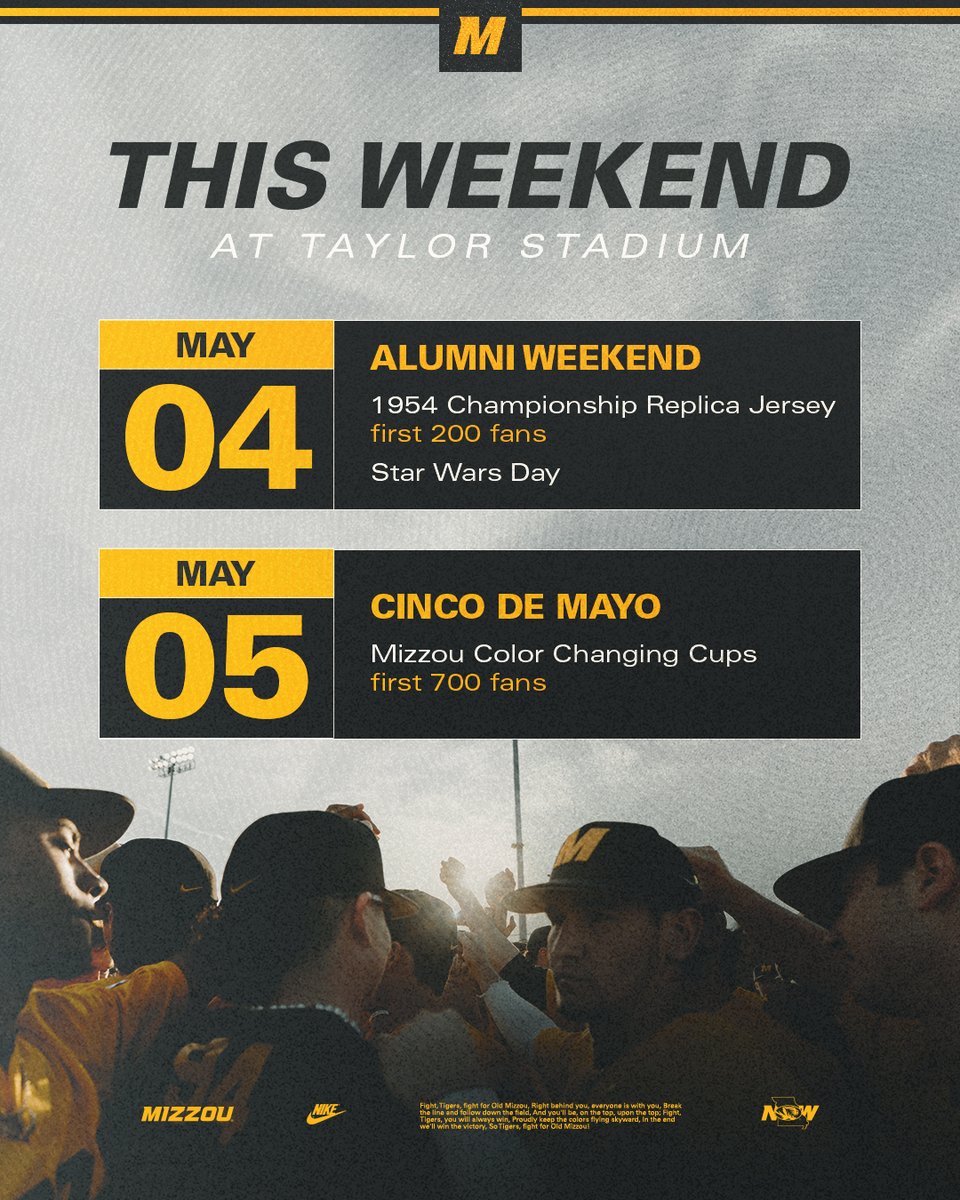 Busy home stand ahead, with Alumni Weekend coming to Taylor Stadium for #Mizzou's series with South Carolina⤵️ 🎟️ | mutigers.com/tickets #𝙈𝙞𝙯𝙯𝙤𝙪𝙉𝙊𝙒 | 🐯⚾️