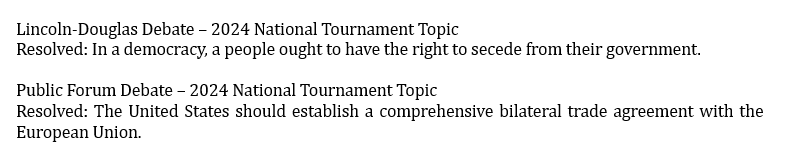 New <a href="/speechanddebate/">National Speech & Debate Association</a> #debate topics for nationals!