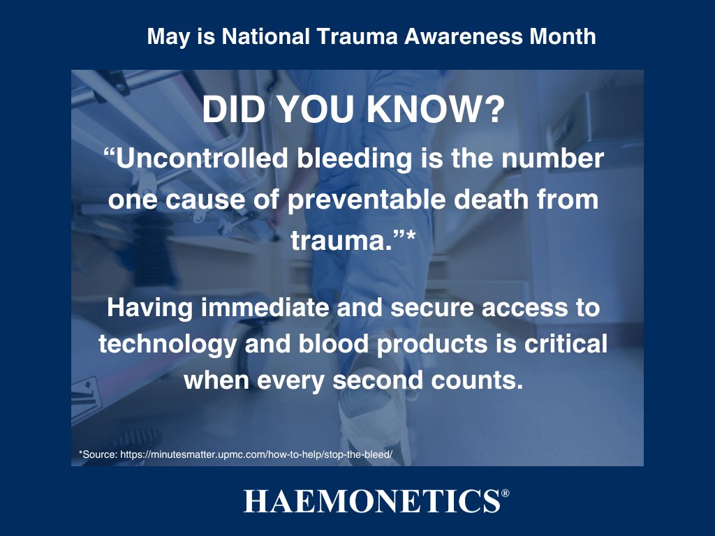 May is #TraumaMonth. When a trauma patient is bleeding, access to technology & blood products can help begin resuscitation faster. We applaud trauma professionals' commitment to patient care & are proud to provide technology that can help support them in critical situations.