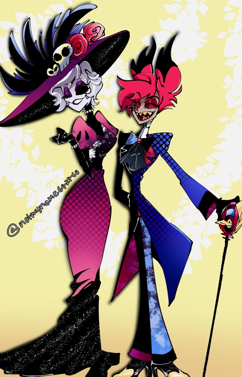 Alastor and Rosie fashion week ig...🫠(pls don't flop) And NO, I did NOT give Rosie that dumpie on purpose it was a happy mistake :) #HazbinHotelAlastor #Rosie #radiorose