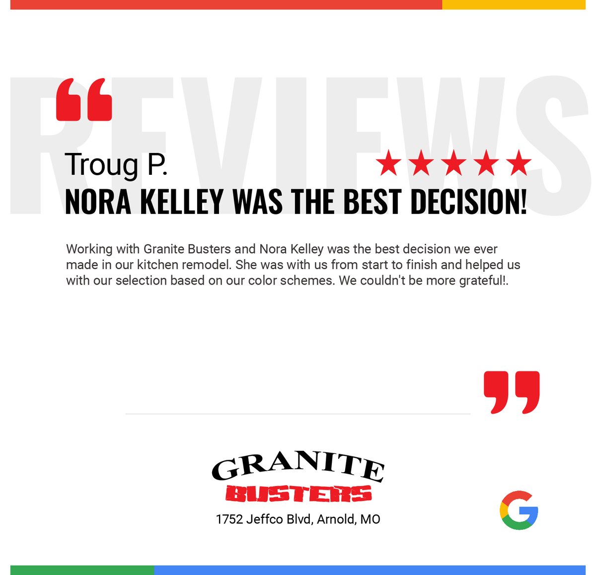 Wow! Thank you  🫵  so much for your awesome review! We're so happy you love your new counters and Nora's customer service. We think she's pretty great too! Thank you for trusting us with your kitchen project. It means the world to us! ⭐️⭐️⭐️⭐️⭐️