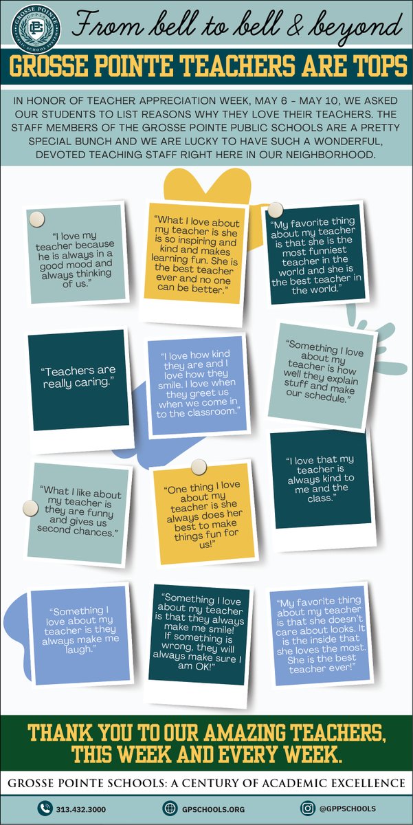 'My heart is full of gratitude and admiration for the incredible individuals who shape our students’ lives on a daily basis.' Read the rest of Dr. Andrea Tuttle's views on Educator Appreciation Month in the May 2 Grosse Pointe News or online here: tinyurl.com/465etdzv
