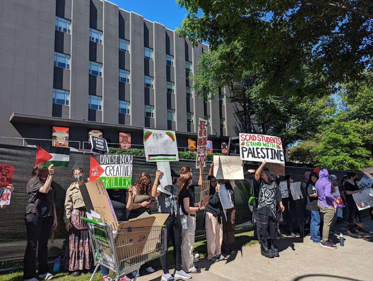 SCAD Atlanta students walk out for Palestine! 🇵🇸 SCAD is partnering with companies profiting off of Israel's genocide and imperialist annexation of Palestine. Students demand SCAD divest from Israel! ✊