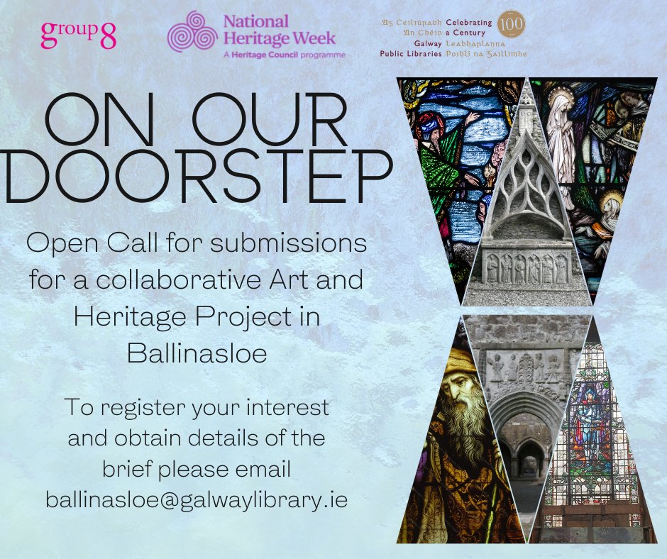 On Our Doorstep, the second edition of Ballinasloe's art and heritage collaboration, will be taking place again during #HeritageWeek.
To register your interest and obtain details of the brief, please email ballinasloe@galwaylibrary.ie.