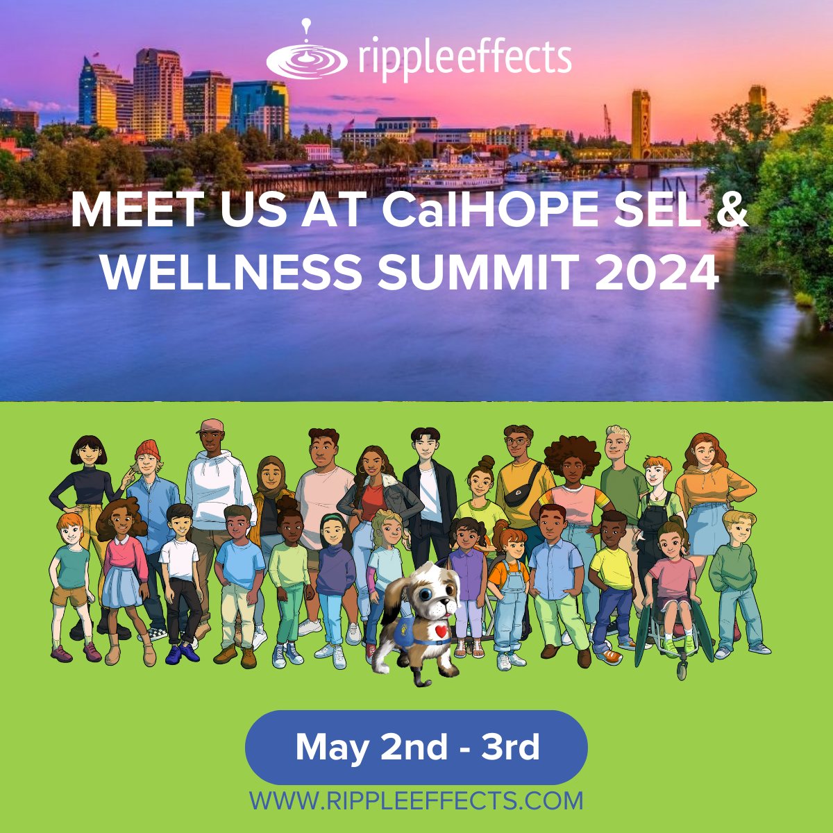 We're thrilled to maintain our commitment to supporting CA district and community SEL leaders. Join us at the CalHOPE SEL & Wellness Summit in Sacramento on May 2nd - 3rd, where we'll stand alongside you. #rippleeffects #changehappening #SEL #CalHOPE