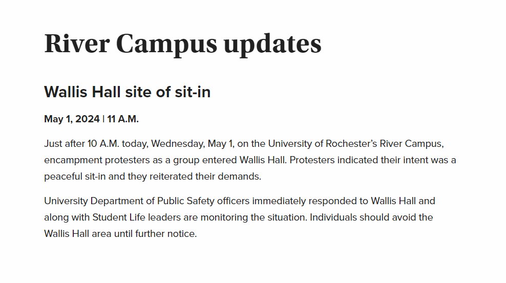 Students at the University of Rochester are occupying a building.