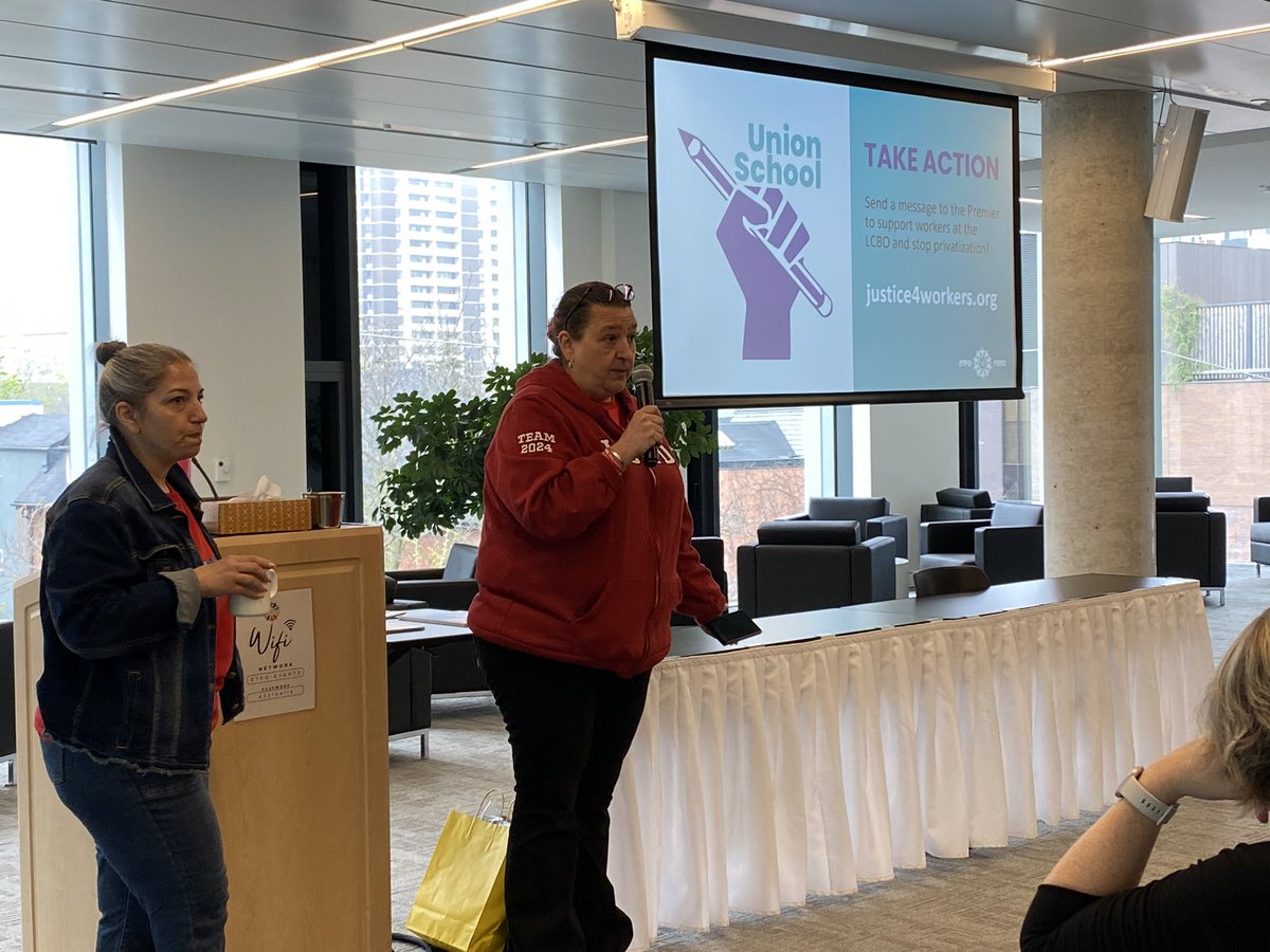 This morning @OPSEU members working at the LCBO joined our Union School to talk about their current round of bargaining and how educators and residents across Ontario can show solidarity and help stop privatization. Learn more and take action at justice4workers.org/lcbo #onpoli