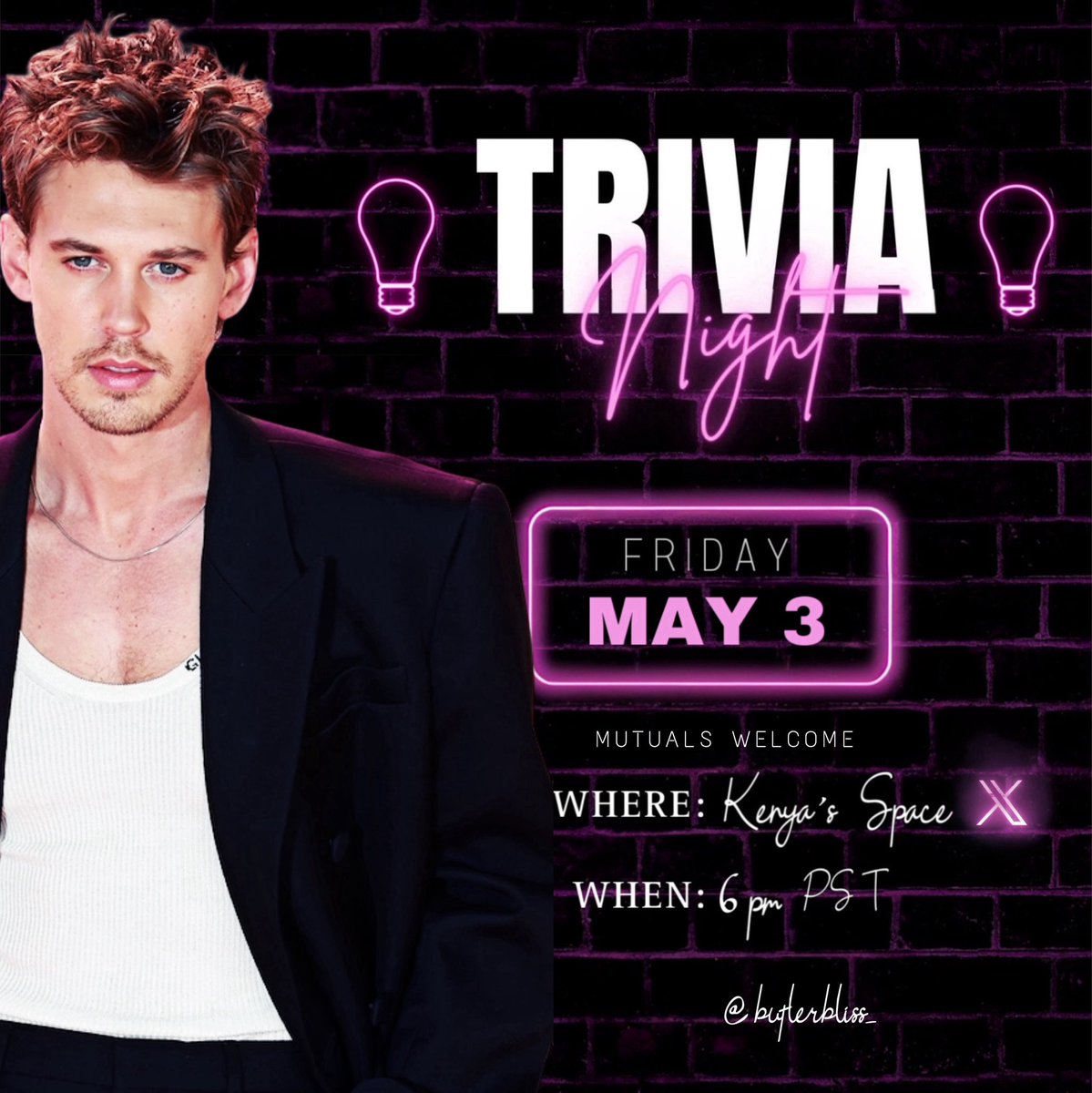 Join me this Friday for a special Austin Butler Trivia Night. Let’s have some fun and I hope to see you there! 🤍