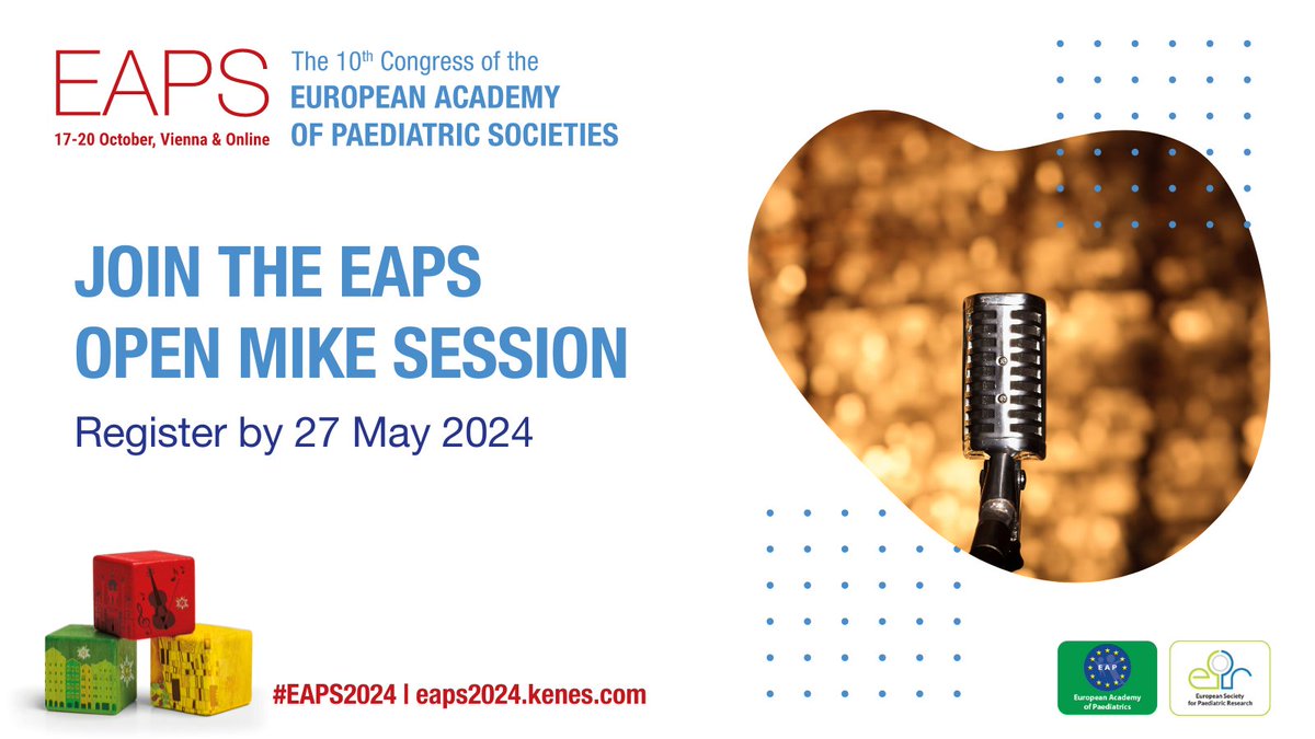 Make Your Voice Heard at #EAPS2024! 🎤 Join us at #EAPS2024 for the Open Mike Session! Share your ideas and engage with the #paediatrics community in a dynamic, relaxed setting. Don’t miss out—register by 27 May! 📆 bit.ly/4d4ijOj 💫 @espr_esn @EAPaediatrics #PedsICU