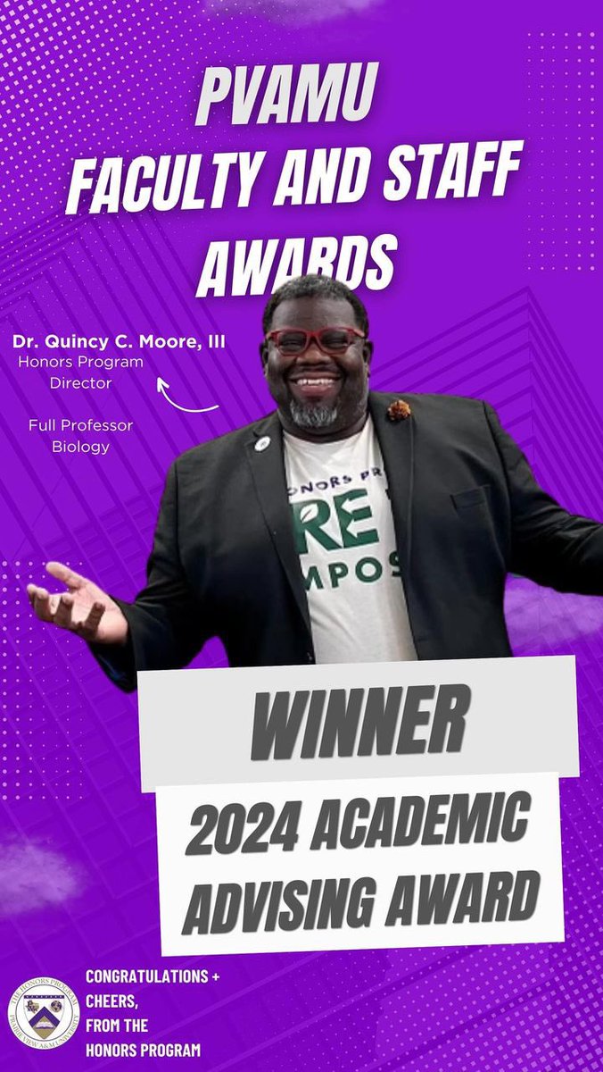 Congratulations! We are pleased to inform you that Dr. Moore has been selected as the recipient of the Academic Advising Award for 2024. His exceptional work exemplifies the many qualities that help to make the university strong.