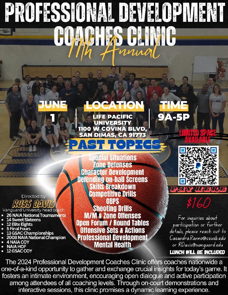 Here is the info on the coaches' clinic this year. Limited space: If you plan on coming , sign up early.