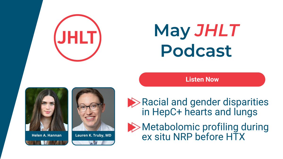 May #JHLTThePodcast is out! ▶️ Racial and gender disparities in #HepatitisC+ hearts and lungs with Helen Hannan, a @UMich undergraduate ▶️ #Metabolomic profiling during #NRP before #HTX and its ability to predict #allograft injury with @laurentrubymd 🎧: thejhlt.libsyn.com/episode-42-may…