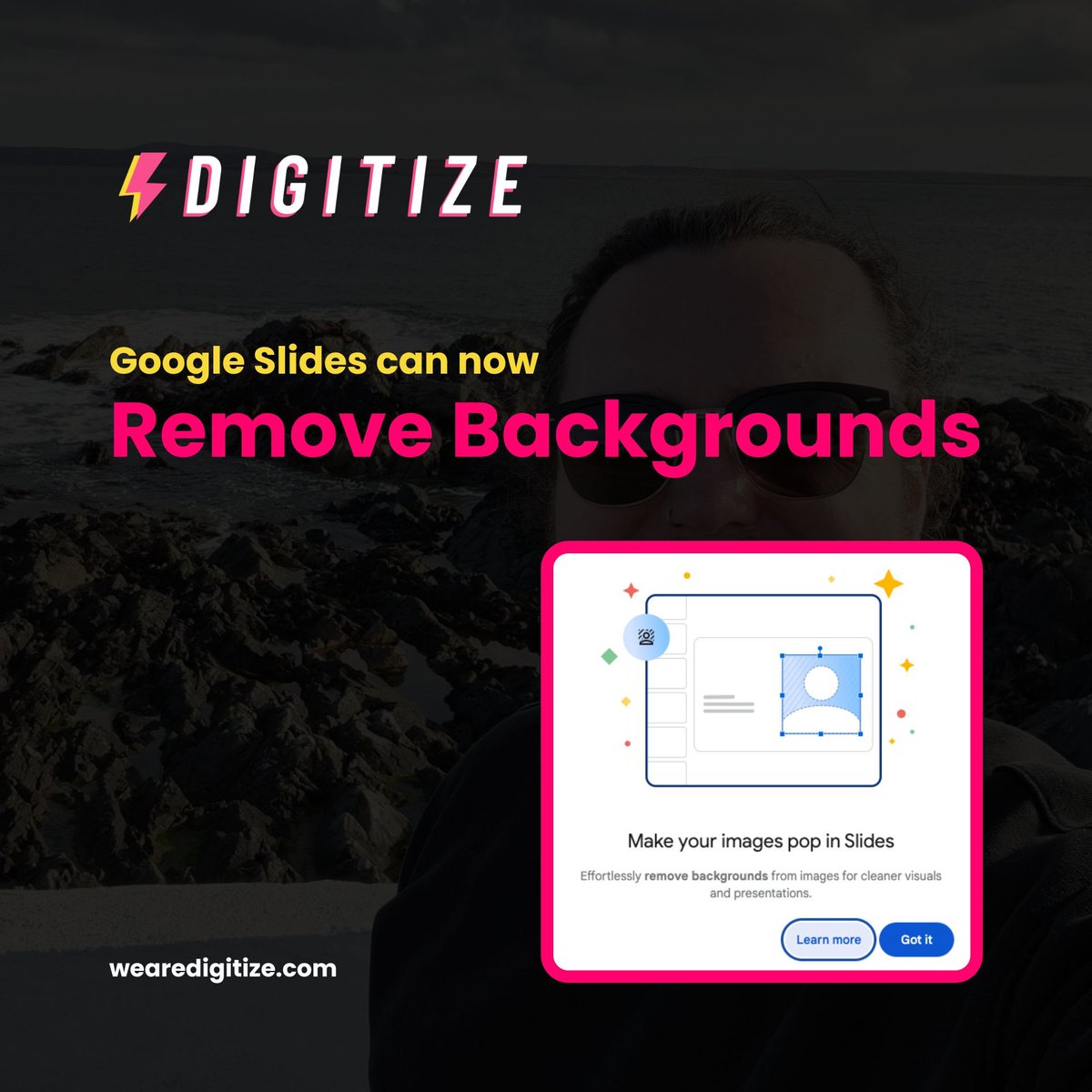Did you spot that you can now remove backgrounds from images in Google Slides? 🚀

🚀 wearedigitize.com 🚀