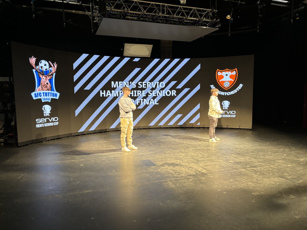 We’ve been busy pre-recording segments for this year’s @HampshireFA Cup Finals!! This is our new Virtual Production Stage @SolentUni, which can be used for Feature Films or live TV output!! 🤩