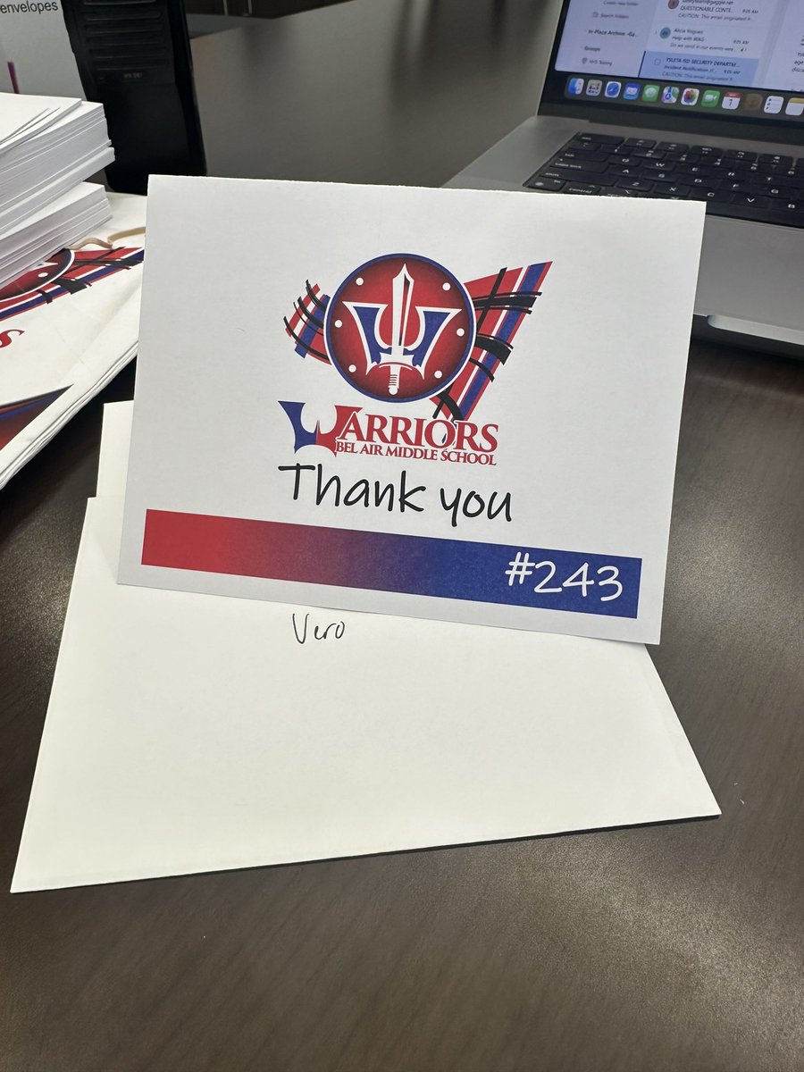 Every Monday we start our Leadership meetings with “One Text”: we text members of our Warrior Family and recognize their hard work. This week, we got upgraded thanks to the YISD Print Shop! Thank you! #243