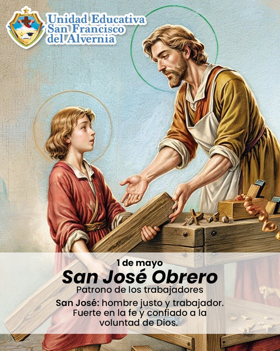 1 de mayo
San José Obrero Patrono de los trabajadores
Hombre justo y trabajador. Fuerte en la fe y confiando a la voluntad de Dios.
#UESFA #uesfalvernia #franciscanos #sanjose #sanjoseobrero #diadeltrabajador #inscripcionesabiertas #Pichincha #Quito #añolectivo20232024