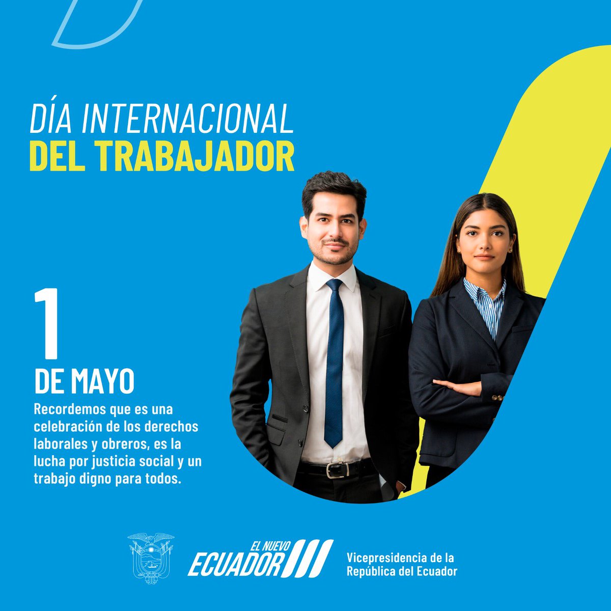 El gobierno nacional trabaja por el acceso de todos a empleos dignos y bien remunerados por el desarrollo del 🇪🇨 
Sabemos que la creación de oportunidades contribuye a construir comunidades seguras y prósperas. ¡Gracias Trabajadores, su esfuerzo es inspirador! #DíaDelTrabajo 👨🏻‍🌾