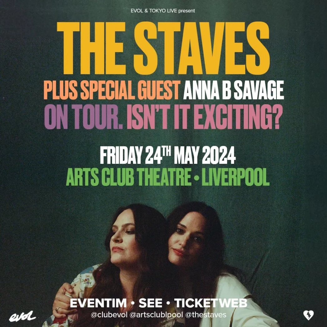 🇺🇸 & 🇨🇦 ✅ Next vibes for @thestaves, the UK/EU tour which heads to Liverpool's @artsclublpool theatre, Friday May 24th + enigmatic special guest @annabsavage (@CitySlang) Down to the last 50 tickets so be swift @seetickets to join us: seetickets.com/event/the-stav… 📸 Andrew MacLean