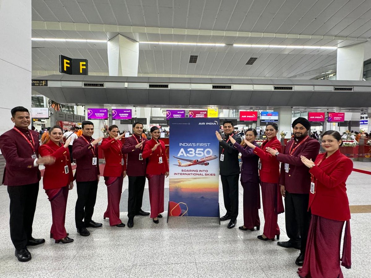 ✈ Witness history tonight as Air India's A350, adorned in its striking new livery, embarks on its inaugural international journey from #DelhiAirport to Dubai!✨ Congratulations to @airindia on achieving this milestone in aviation excellence! #DELairport #DELconnects
