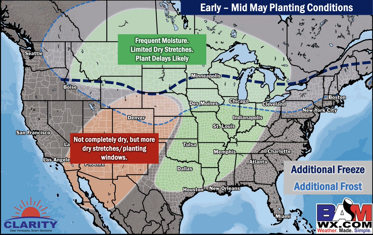 bam_weather's tweet photo. Episode 1 of "Weather Yield" is live on our YouTube Page Here: https://t.co/Apouxt2FLr

In today's update we discuss the persistent wetness causing problems with planting &amp; the threat for significant heat waves and warm nighttime lows this summer. 

#AGwx #OATT #Plant24 #Corn https://t.co/Z0NGod5W8y