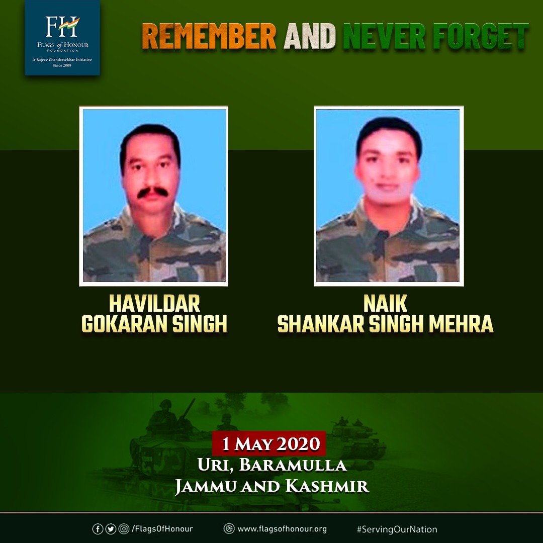 #OnThisDay 1 May in 2020, Havildar Gokaran Singh & Naik Shankar Singh Mehra laid down their lives in an unprovoked ceasefire violation by Pakistan along LoC in Baramulla, J&K.

#RememberAndNeverForget their supreme sacrifice #ServingOurNation