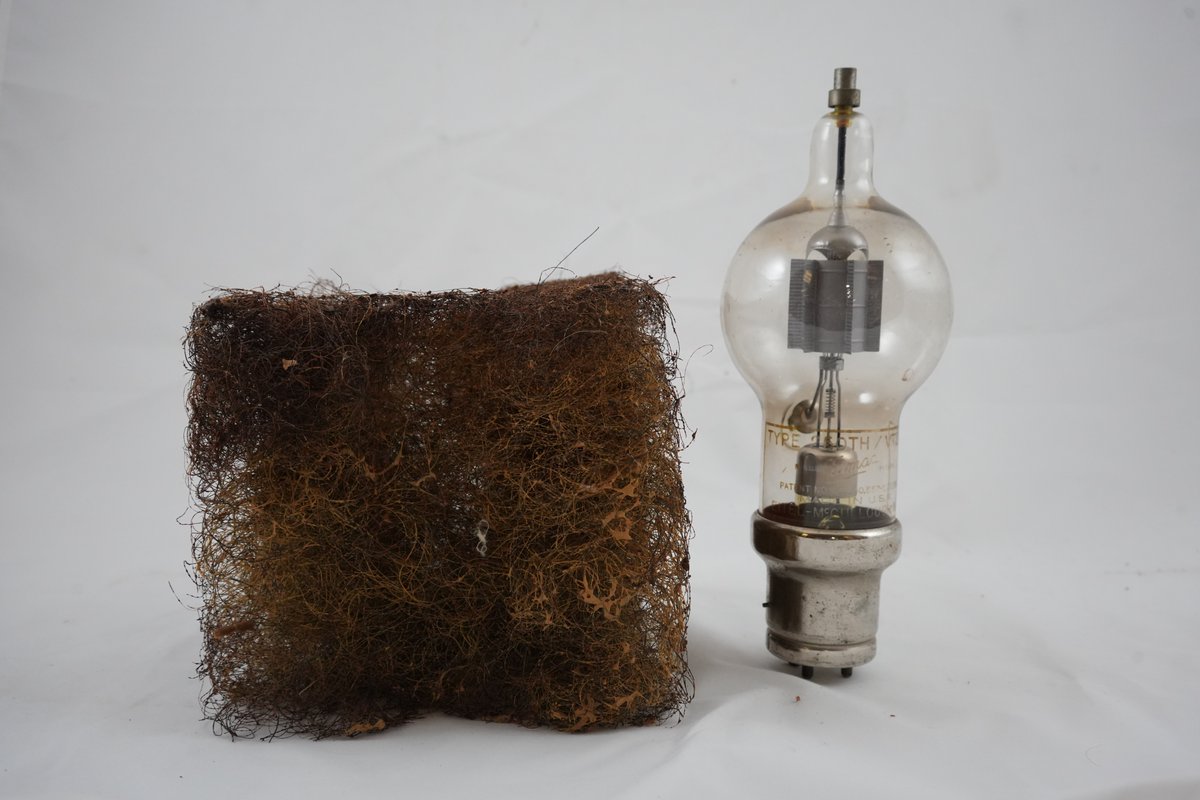 Cataloging some oddities, like this triode vacuum tube packed in horsehair — an obsolete technology made more alien by its packaging. MARC and RDA are blunt instruments for describing artifacts, but a keyword search @cmulibraries for 'triode' now returns delightful results