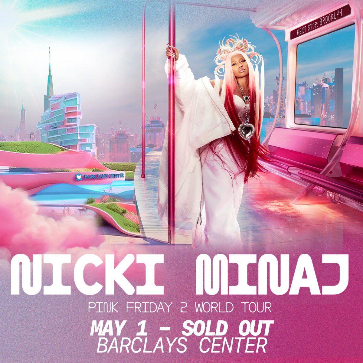 TONIGHT! 𝓣𝓱𝓮 𝓺𝓾𝓮𝓮𝓷 𝓻𝓮𝓽𝓾𝓻𝓷𝓼 𝓽𝓸 𝓑𝓻𝓸𝓸𝓴𝓵𝔂𝓷 @nickiminaj 𝙎𝙊𝙇𝘿 𝙊𝙐𝙏

Doors: 7PM
 
Nicki Minaj merch, including Pink Friday Nails, will be available for early purchase at 4-7PM at the plaza at Barclays Center outside the Main Atrium entrance. No ticket