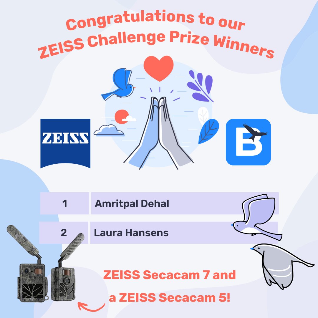 Congratulations to our challenge winners! The @ZEISSBirding 'One Eye on Nature' Challenge winners will really be able to keep an eye on nature now with their ZEISS Secacam trail cameras. Well done to Amritpal and Laura! #zeiss #zeissnature #challenge #birdachallenge #trailcam