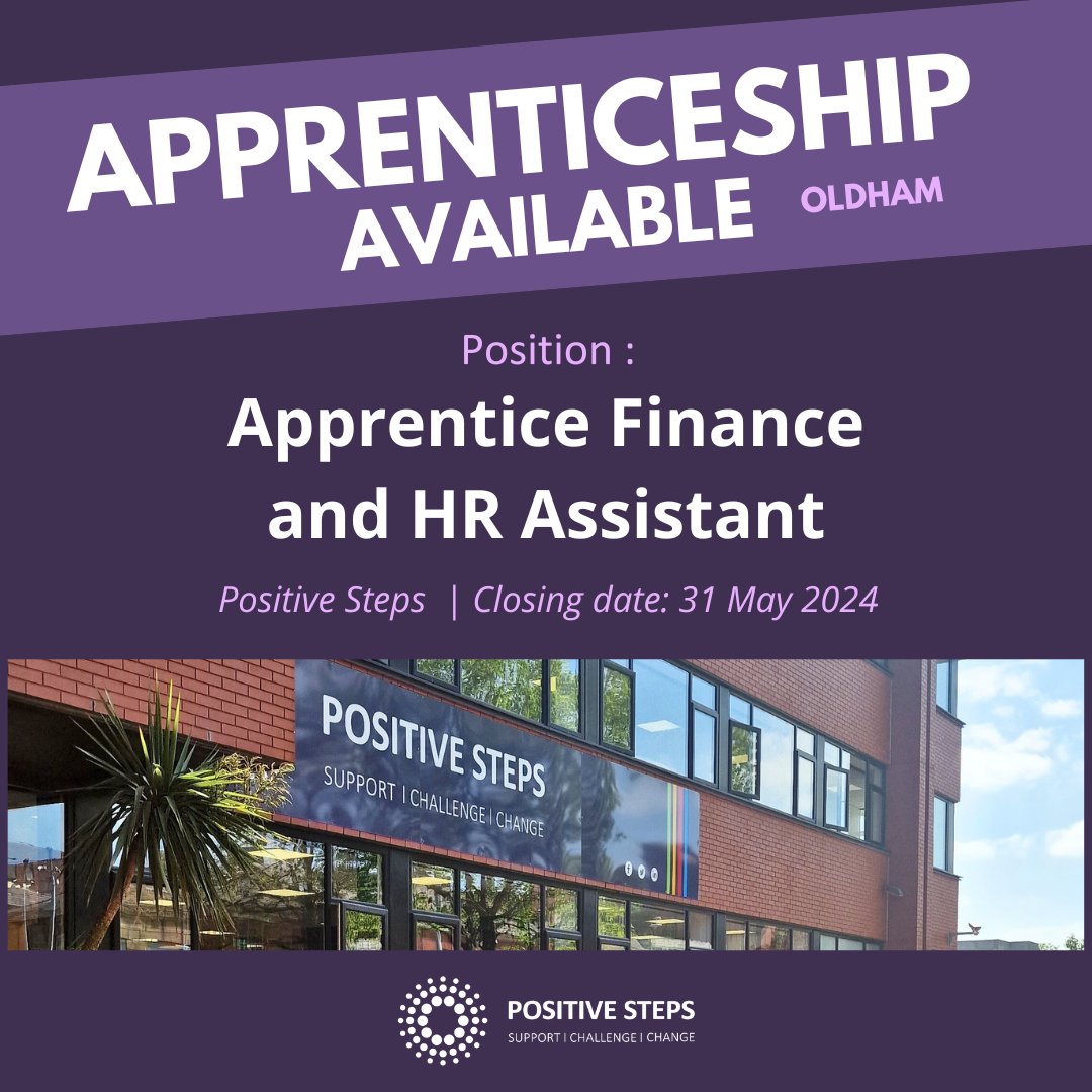 We have a great opportunity for an apprenticeship with our Finance and HR team currently available in #Oldham! If you're interested, read more and apply here 👉 ow.ly/skY450RtCSp💜