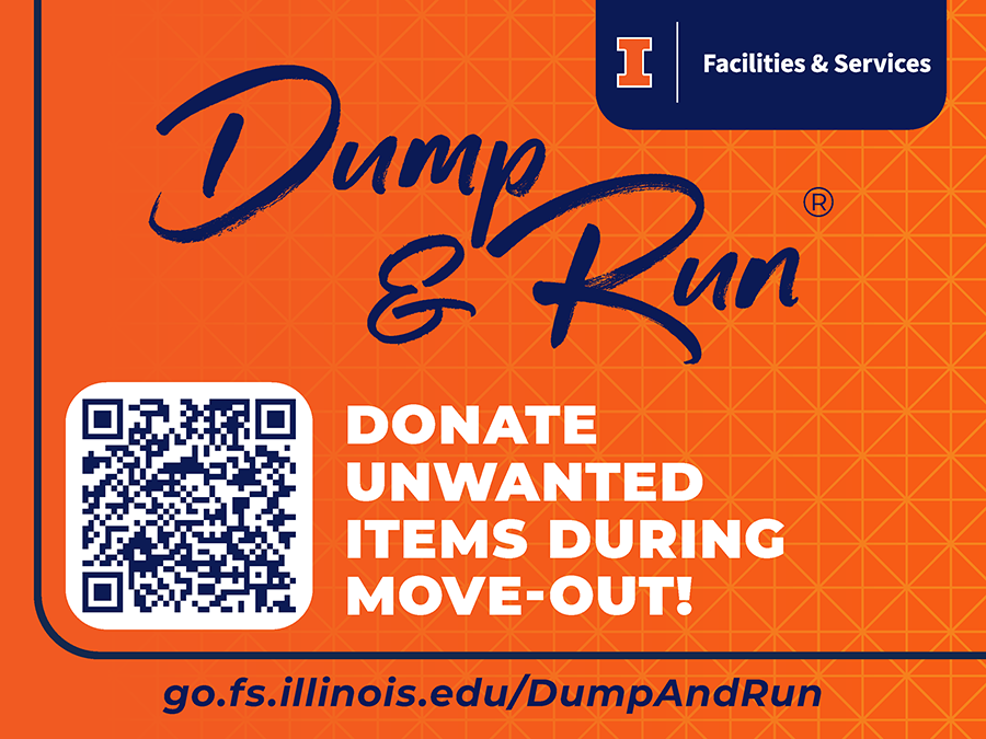 Moving out? 🚚 Donate your unwanted items to Dump & Run! 👚📚🛋️ Collection boxes will be available near @UofIllinois residence halls 8 am-8pm May 6-12. And help fight hunger by donating food items for @eifoodbank! 🥫 For a map, acceptable items & more: 🔗go.illinois.edu/DumpAndRun