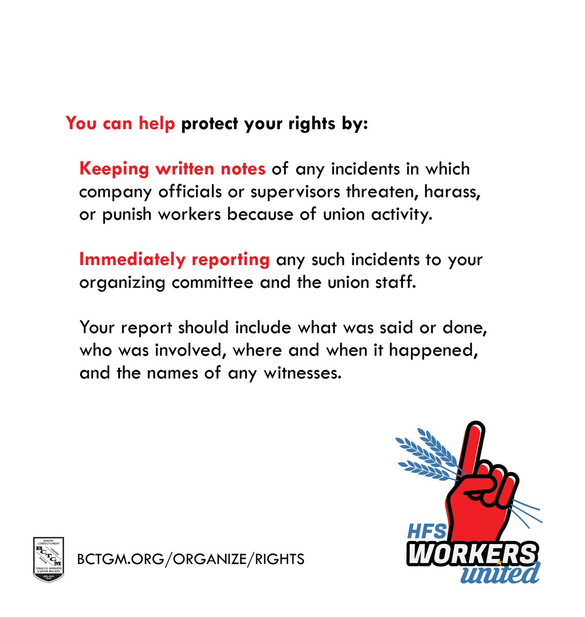 The Union election for Hearthside workers in London, Ky. is NEXT WEEK (May 7-8) This can be a contentious time for workers so we urge you to keep YOUR RIGHTS handy. Contact BCTGM organizers if you feel they are being violated! #hfsworkersunited #unionyes #bctgmpower