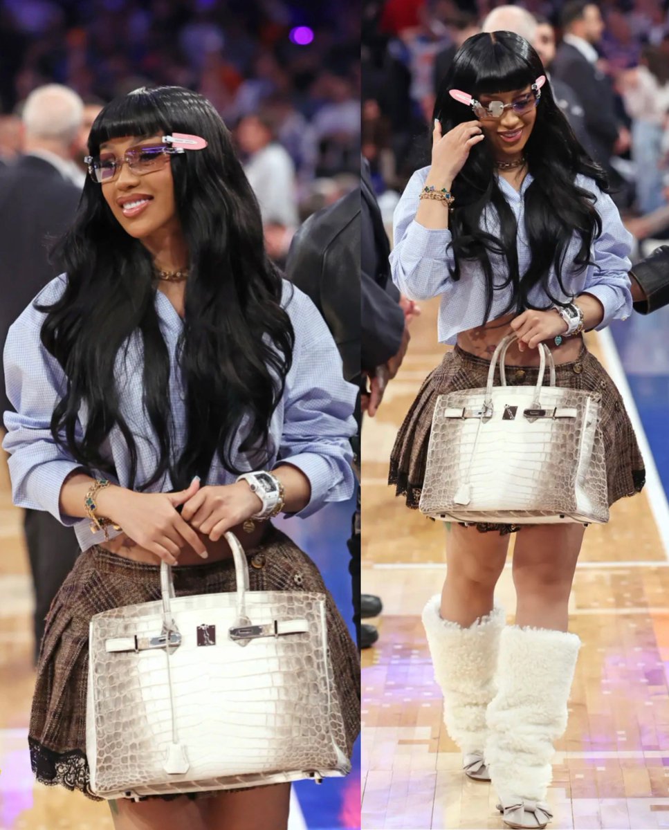 Cardi B looks adorable at the Knicks game last night. 🩵