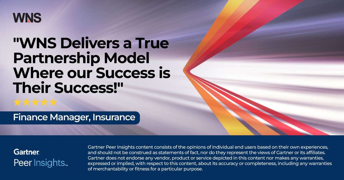 A senior #Finance executive from the #insurance industry gave WNS Finance and Accounting Business Process Outsourcing Services a perfect 5/5 rating on @Gartner_Peer Insights™️: bit.ly/GPI2_T @Gartner_inc
