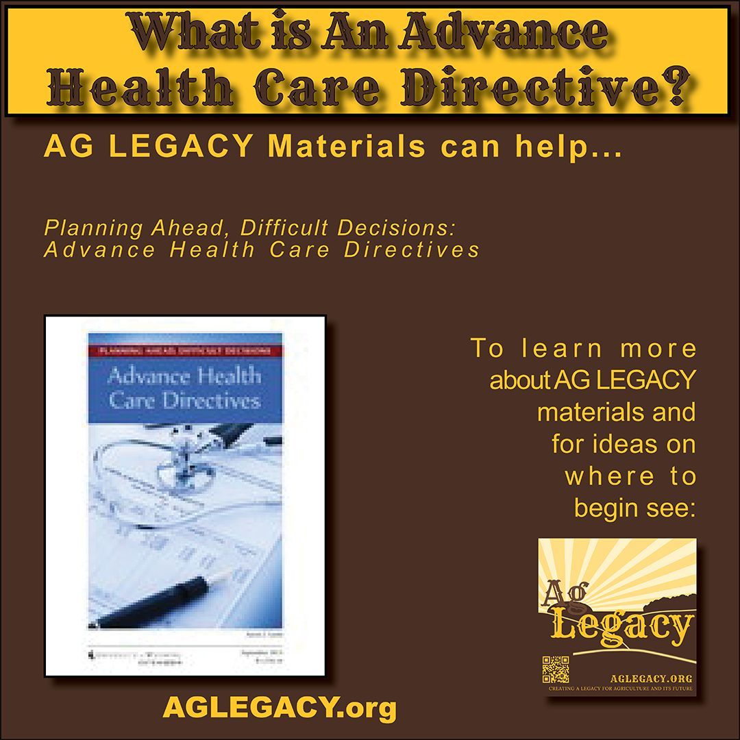 What is an Advance Health Care Directive?
#AGLEGACY #FarmSuccession #EstatePlanning

 It is often impossible to determine a person’s wishes once that person no longer has capacity to express him or herself.
