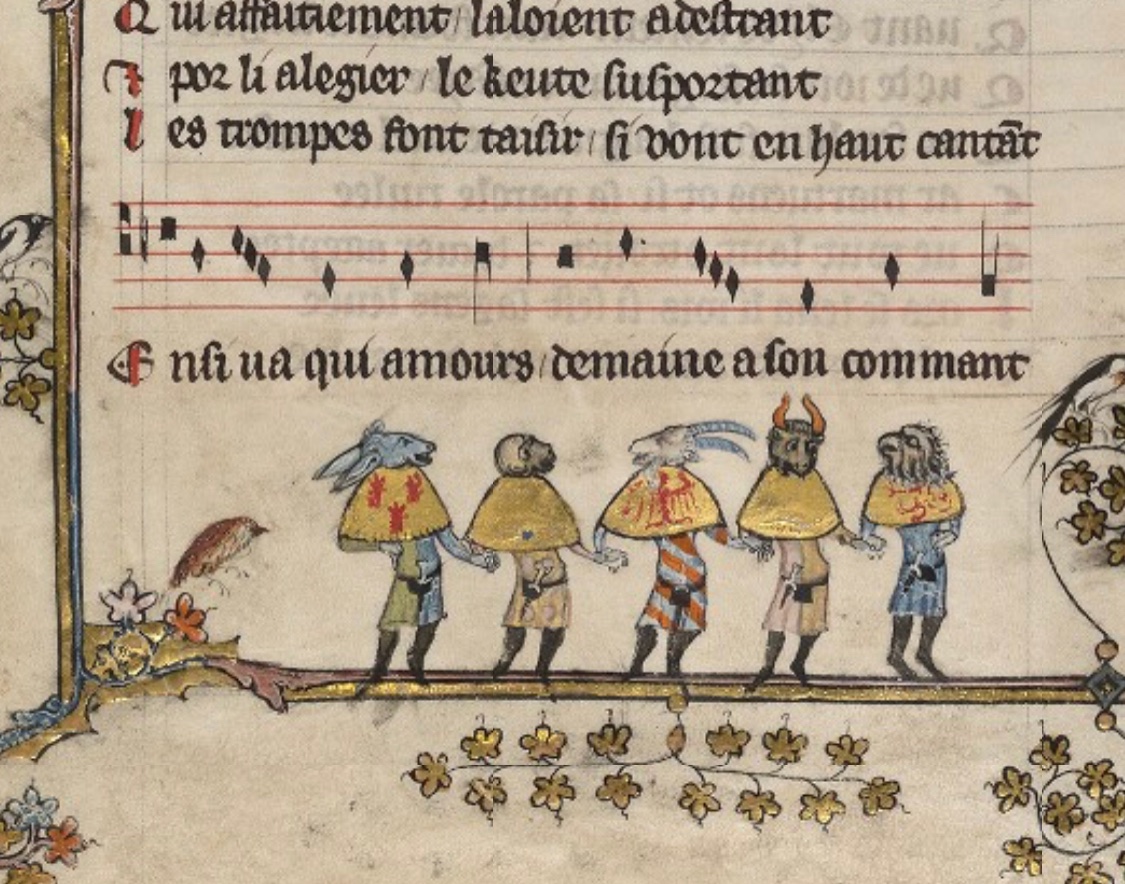 Hope everyone had a wonderful #MayDay! These merry medieval dancers in animal costumes look like they would fit right in on Summerisle! 🦌🎉 Dancing scene from an Alexander Romance, now @bodleianlibs MS. Bodl. 264, f. 181v