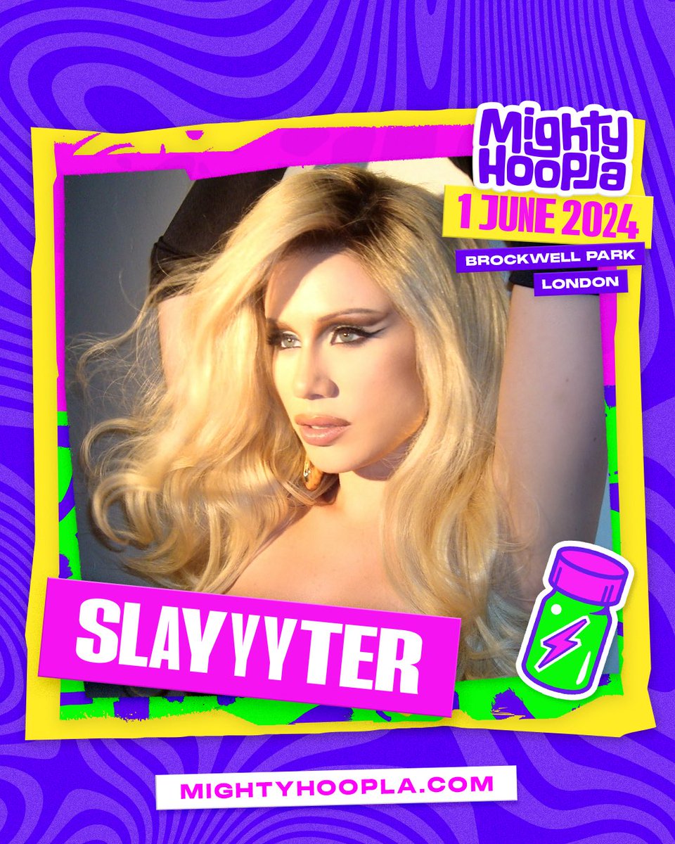 💅 SLAYYYTER ON THE SATURDAY BABES!  💅    You think we don't see your DMs?! 👀 We are SO pleased to announce that the one and only Slayyyter will be taking to the Mighty Hoopla stage on Saturday 1st June, providing you with pure electro pop bops 🔥