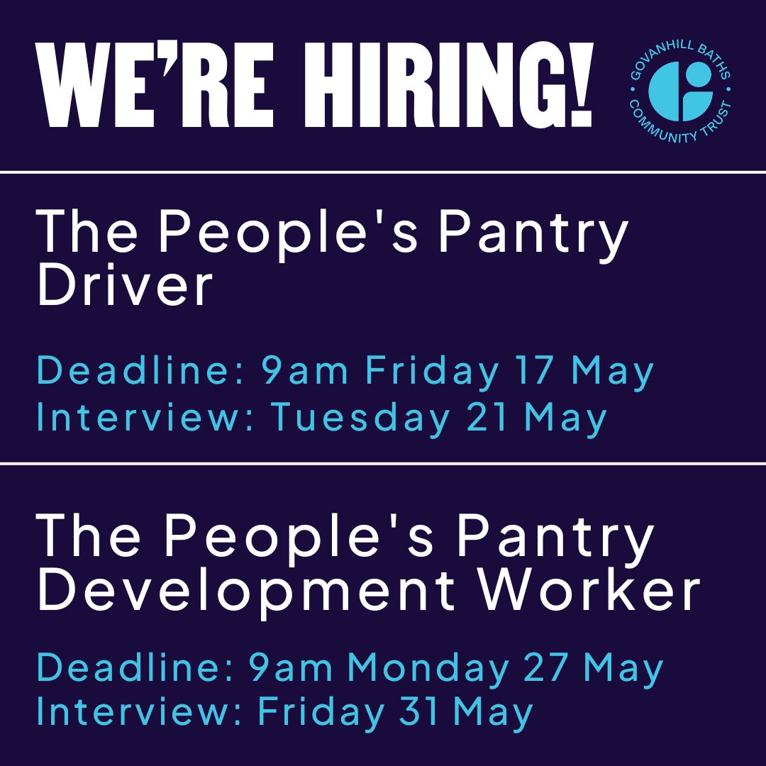 Join the Govanhill Baths team! We have two vacancies available at the People’s Pantry. For further details regarding the application procedure and to access the full job description, please visit our website: govanhillbaths.com/get-involved/v…