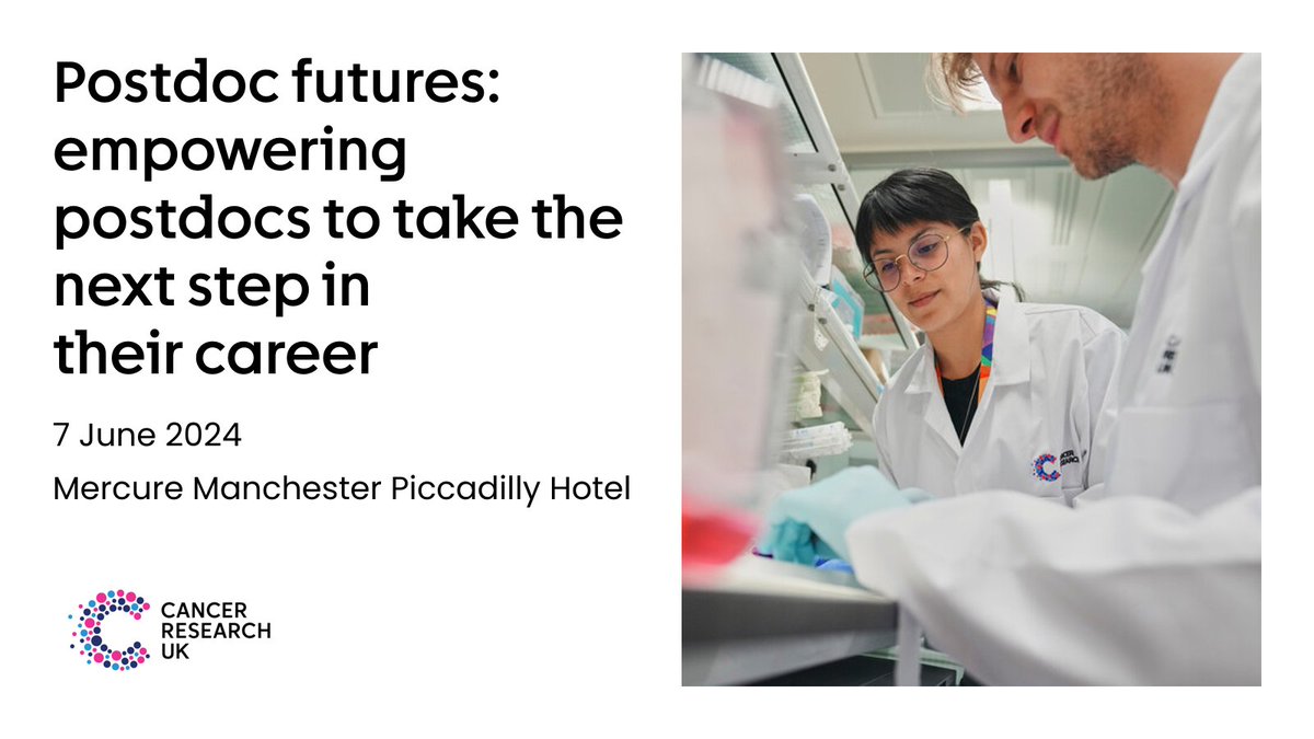 Tickets to #PostdocFutures24 are now available to all cancer postdocs🚨 Learn about CRUK training and funding opportunities, including a new programme supporting postdocs transitioning to independence. Tickets refundable after attendance bit.ly/421tfqU