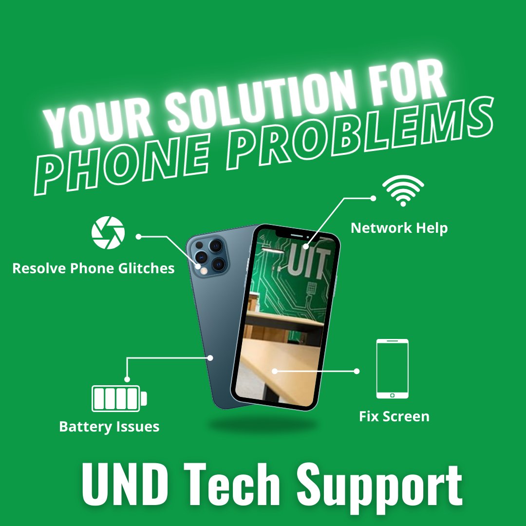 UNDTechAlert's tweet image. Hawks, if you&apos;re having phone issues, contact the UIT Help Desk or submit a service ticket on our website for tech support! We are here to help!

#UNDproud #TechSupport