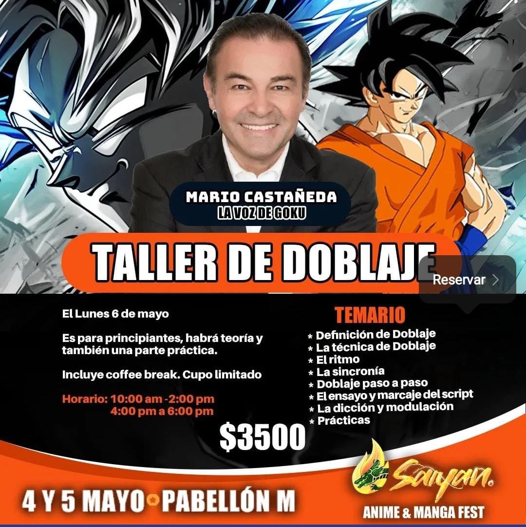 Y el lunes 6 de mayo los espero en el taller de introducción al doblaje que daré con mis amigos de Saiyan, Anime & Manga Fest…! saiyanfest.com