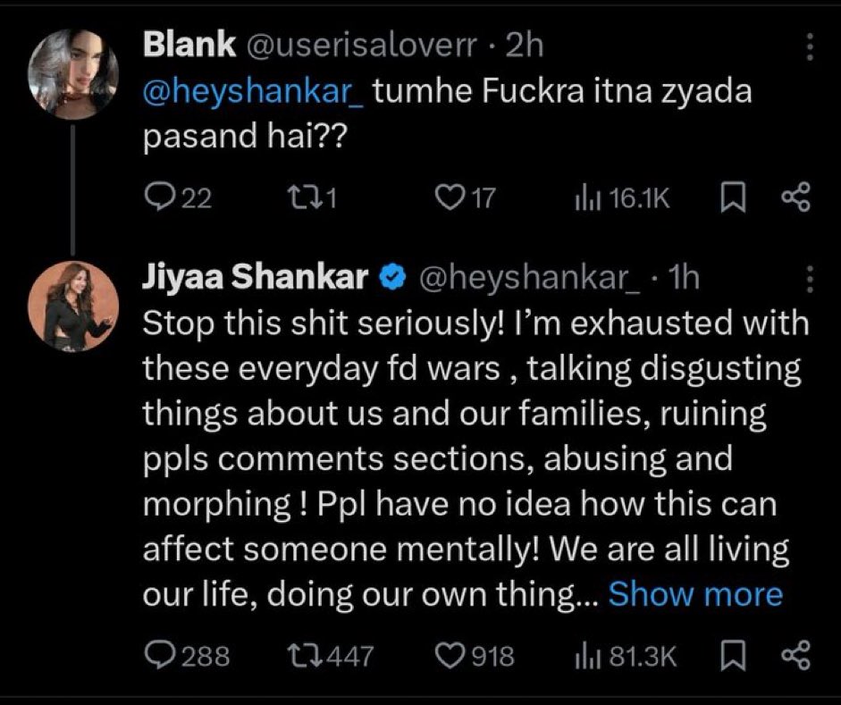 first responding to “mansa” and now “fuckra” it just pisses me off extra that she’s actually this desensitised to her fans being disgusting she just has to highlight it Khudpe aati hai toh mahadev is watching he’s watching you too babygirl #AbhishekMalhan #ManishaRani #homies