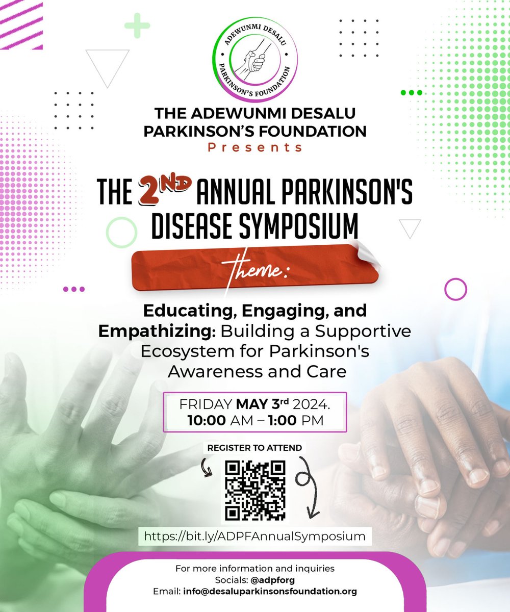 We're pleased to share information regarding WPC’s Organizational partner @adpforg and the 2nd Annual Parkinson's disease Symposium, taking place on May 3, 2024. The event is virtual, and attendance is FREE, but registration is mandatory. Register: bit.ly/ADPFAnnualSymp…