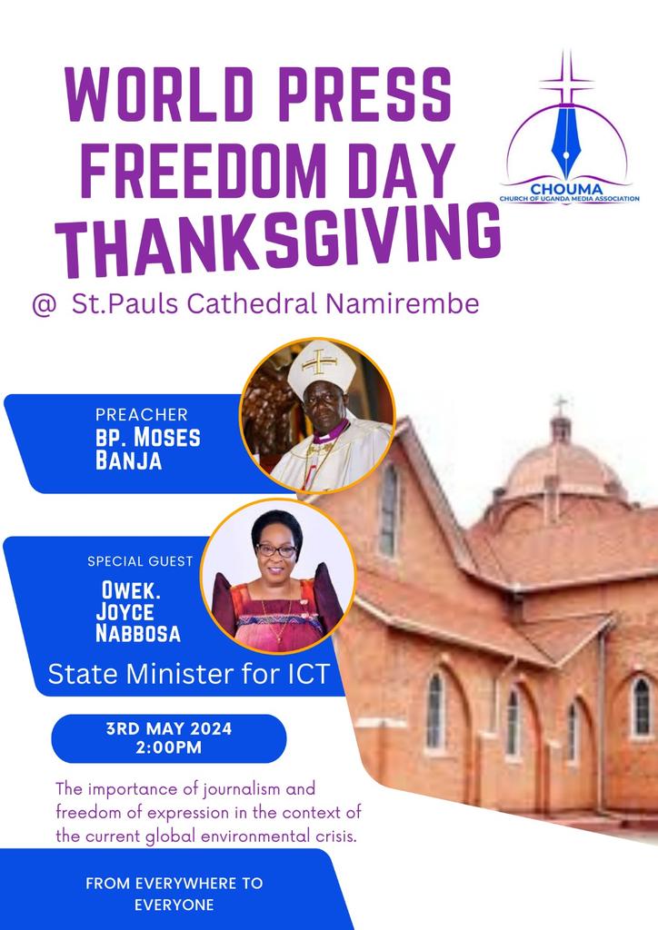 As we commemorate World Press Freedom Day, join the Anglican media professionals for a thanksgiving service as they reaffirm their commitment to defending press freedom, promoting media literacy, and advocating for the safety of journalists worldwide. Details on the poster below: