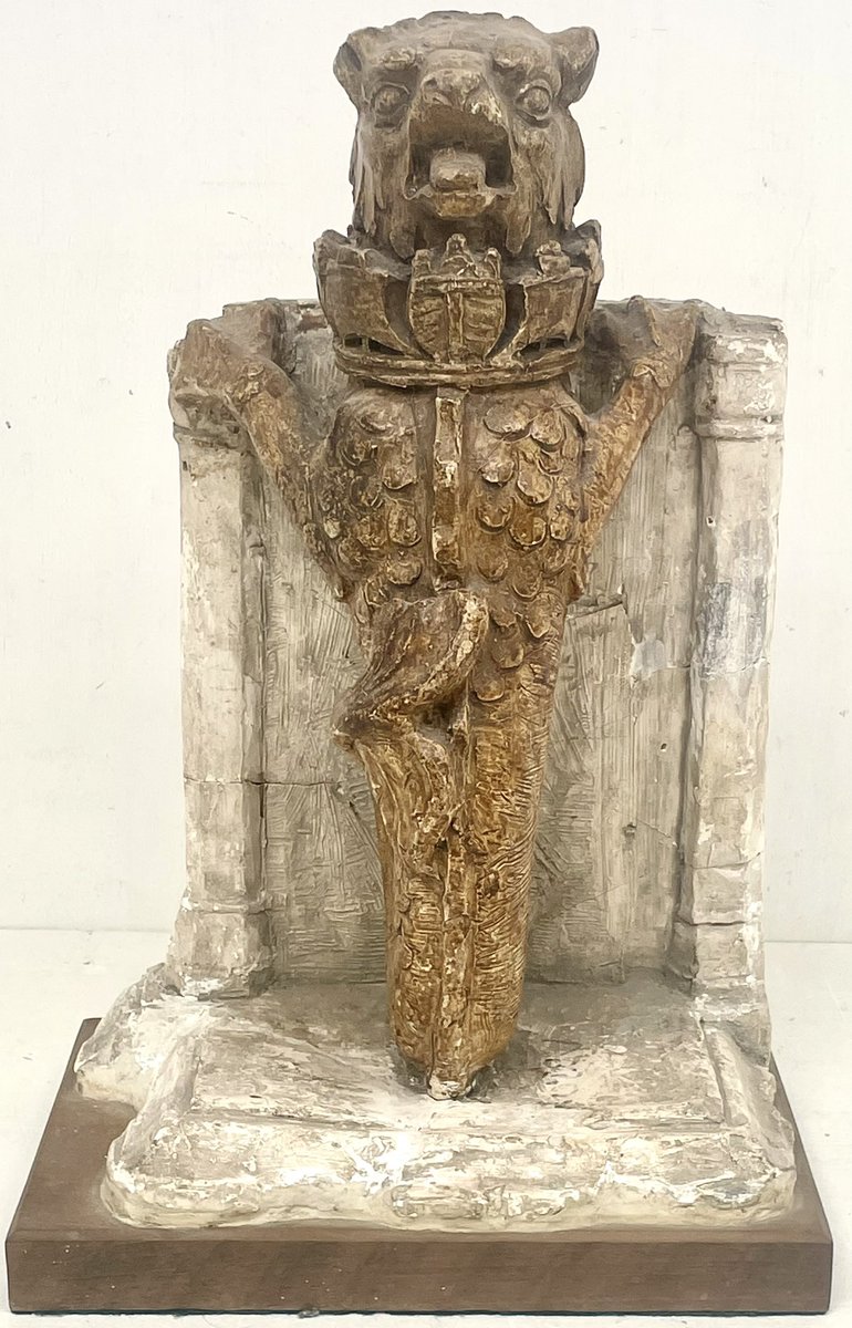 FIND OF THE DAY | Consigned today… This Elizabethan salt-glazed stoneware capital, in the form of a Beast with Heraldic shield collar, mounted on a plaster bracket | Entering into our June Fine Art Sale | Further Entries Welcome | #WednesdayMotivation @HansonsAuctions