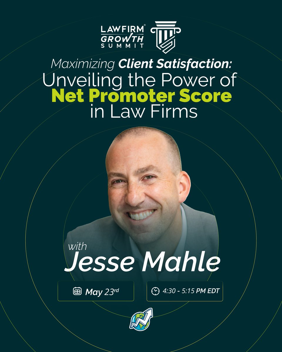 Join Jesse Mahle, our Chief Officer of CX and Sales, in a dynamic session focused on elevating client satisfaction within law firms.

May 23rd, 4:30 pm EDT

Sign up 👇
lawfirmgrowthsummit.com/gsu