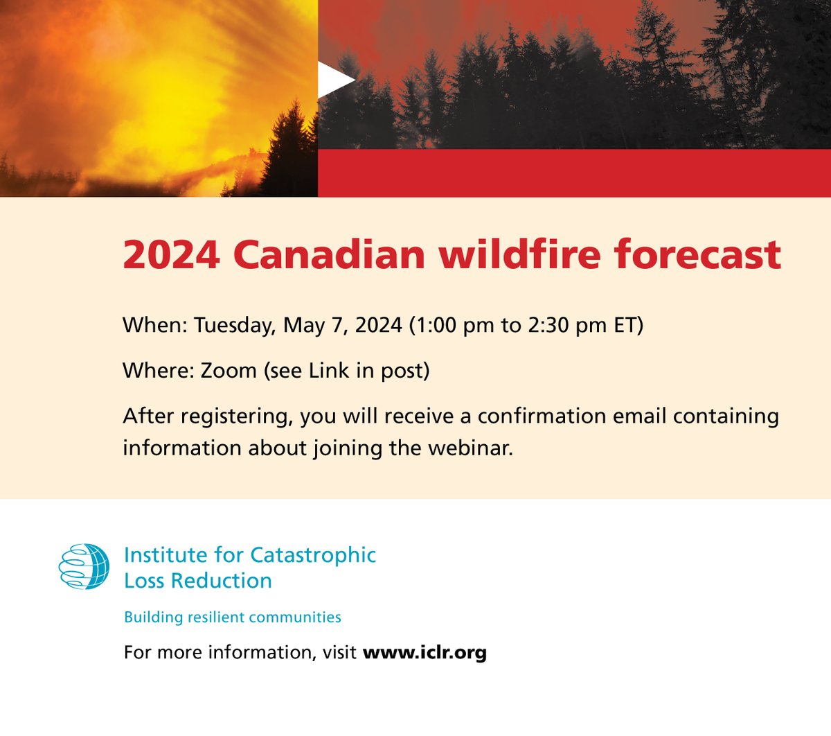 Check out our 2024 Canadian wildfire season forecast with Richard Carr, Canadian Forest Service, May 7 @ 1 pm ET. See here for more info and to register, it's free... registrations-events.zoom.us/webinar/regist…