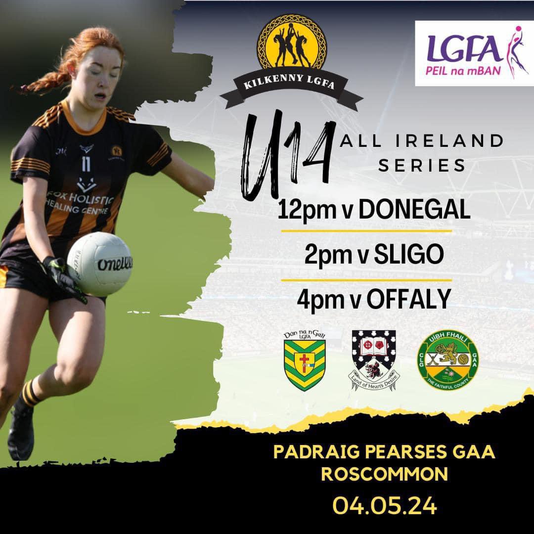 🖤🧡 A busy weekend for our U14 players who commence the silver All Ireland series on Saturday in Padraig Pearses GAA, Ballinasloe, Co Roscommon. (Galway border) The girls will play three matches V Donegal, Sligo & Offaly.