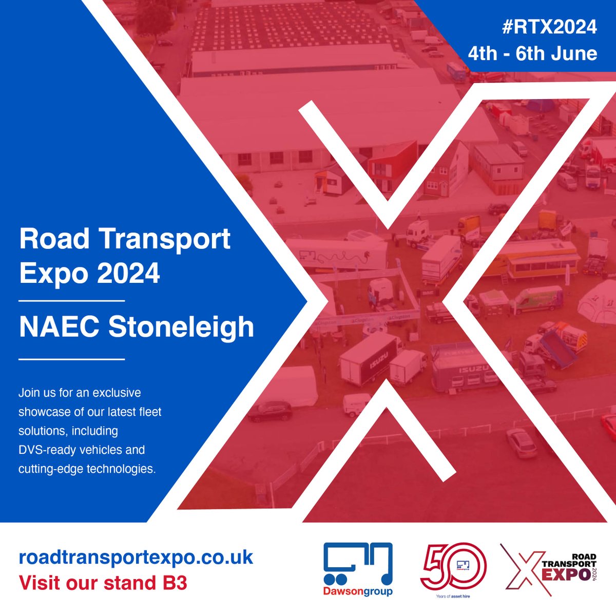 🚛 Exciting news! Dawsongroup will be exhibiting at the Road Transport Expo (RTX) held at NAEC Stoneleigh from 4th to 6th June. 

Visit us at stand B3 to explore how we can help your business with our extensive range of vehicles.

dgtt.co.uk/what-we-do/roa… 

#FleetExpo #TruckShow