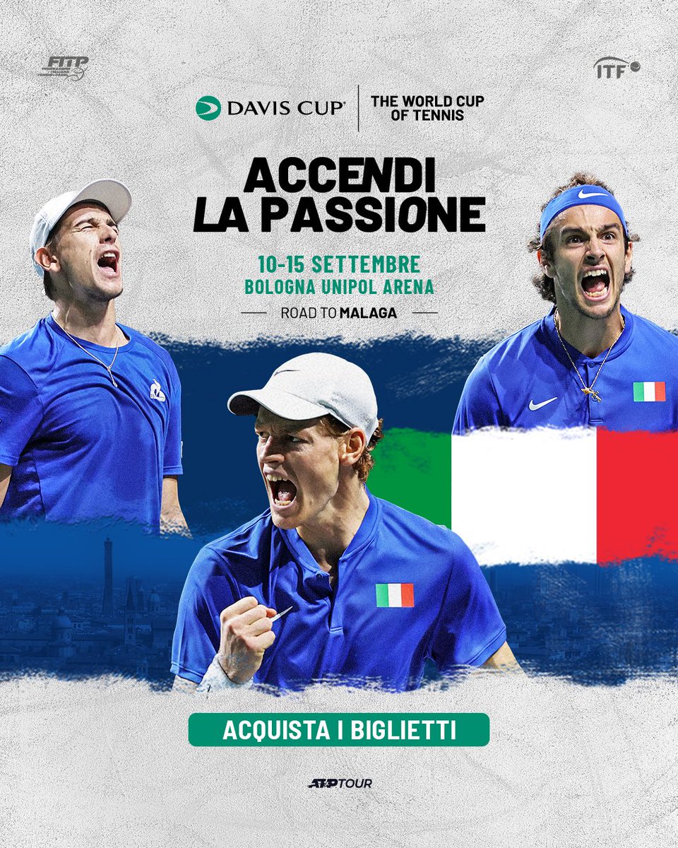 I campioni del mondo ti aspettano a Bologna per il Group Stage delle #DavisCup Finals! 🇮🇹

Acquista subito il tuo biglietto 🎟 biglietteria.fitp.it
Sconto del 20% sui biglietti e del 10% sull'abbonamento per i Tesserati FITP

#tennis