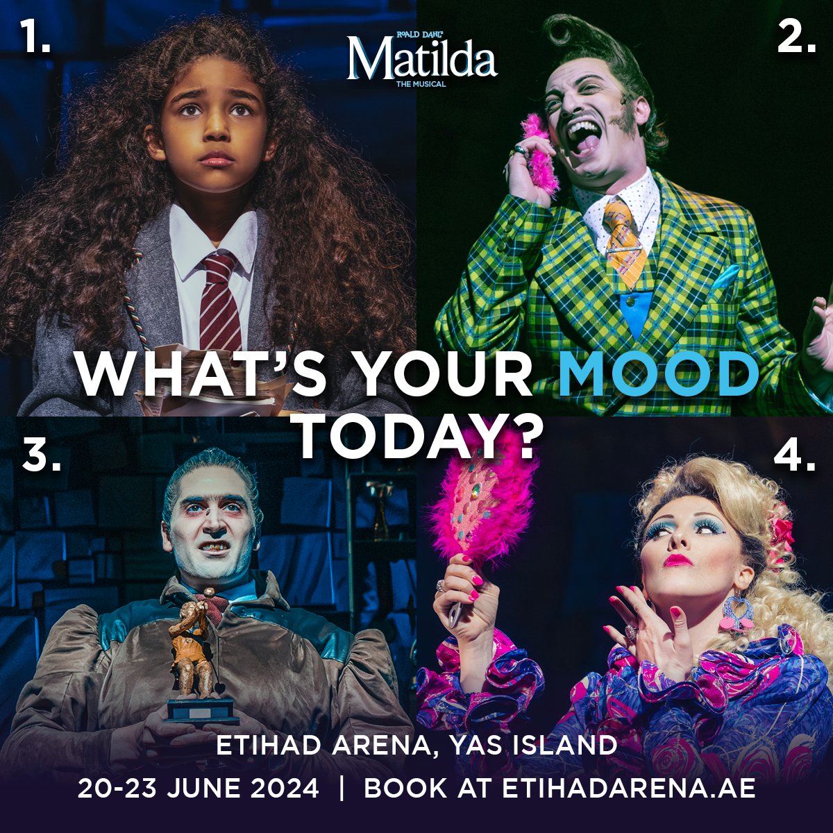 The whimsical world of Matilda arrives at #EtihadArena soon 📚✨ 

Which mood are you in today: mischievous mischief-maker or clever bookworm? 

@matildamusical @yasbayuae @yasisland @inabudhabi